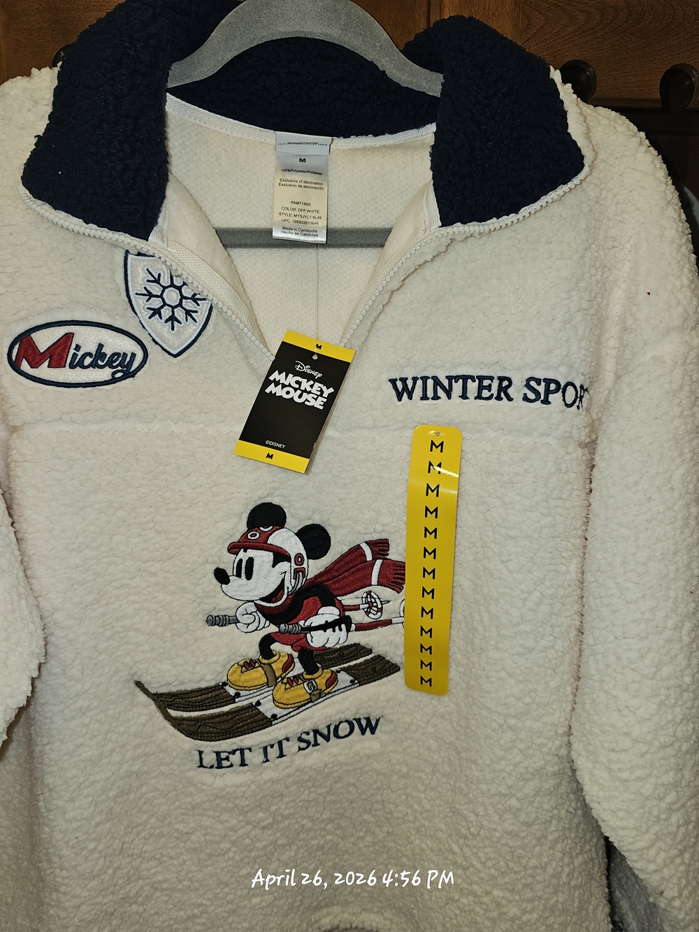 Disney Mickey Mouse "Let It Snow" Sherpa Pullover - Cream & Navy  NWT - Size M